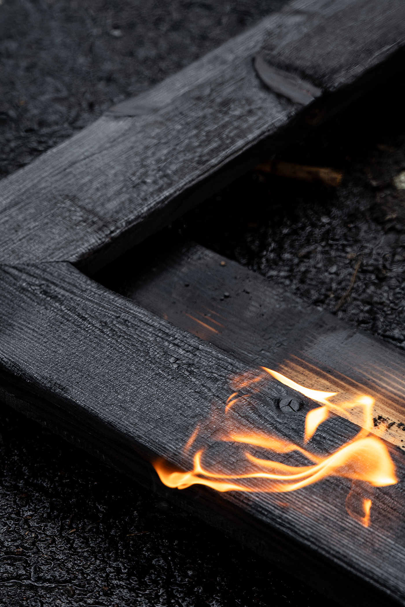 Burnt wood frame